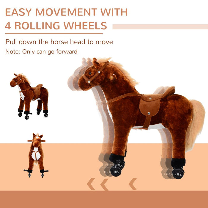 Interactive Walking Horse Ride On Toy - Plush Pony with Wheels and Sound