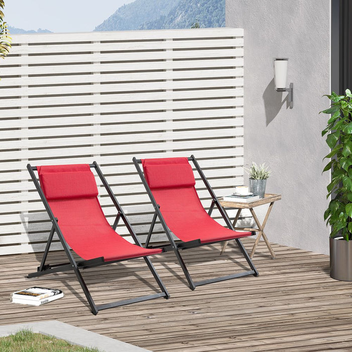 High-Quality Outsunny Deck Chairs Set - Lightweight & Durable - Adjustable Back - 160kg Weight Capacity - Wine Red