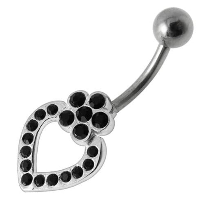 Heart Silver Dangling SS Banana Bar Navel Ring