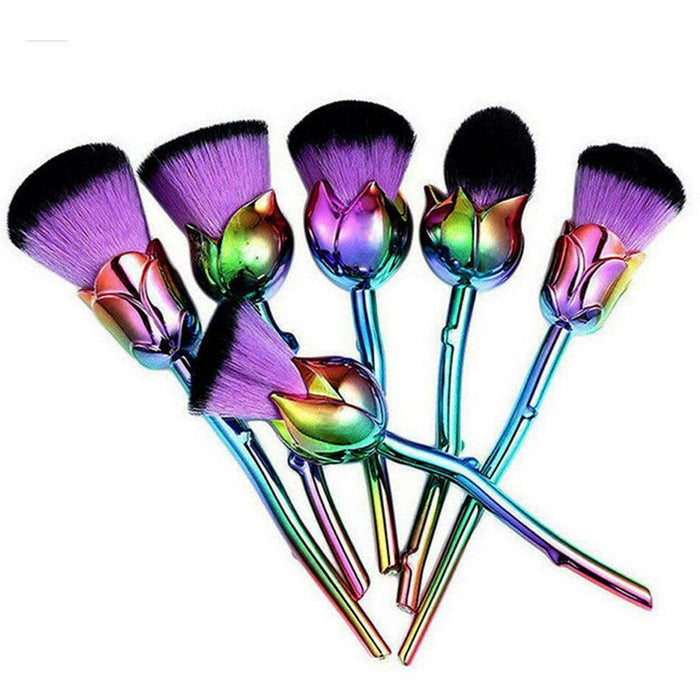 Premium Rose Makeup Brushes - Beauty and the Beast-inspired handles, durable & vibrant for flawless application