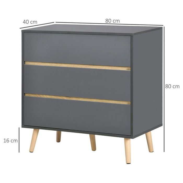 High-Quality Dark Grey 3-Drawer Storage Cabinet - Perfect for Organizing Bedroom Essentials