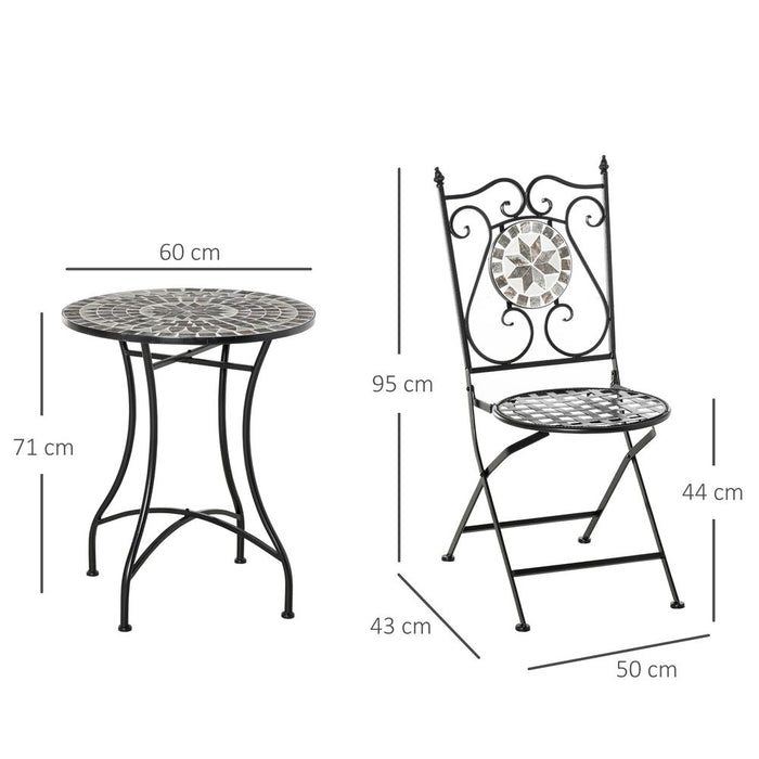 Premium Metal Mosaic Tile Bistro Set - 3 Pc Folding Chairs - Outdoor Garden Furniture