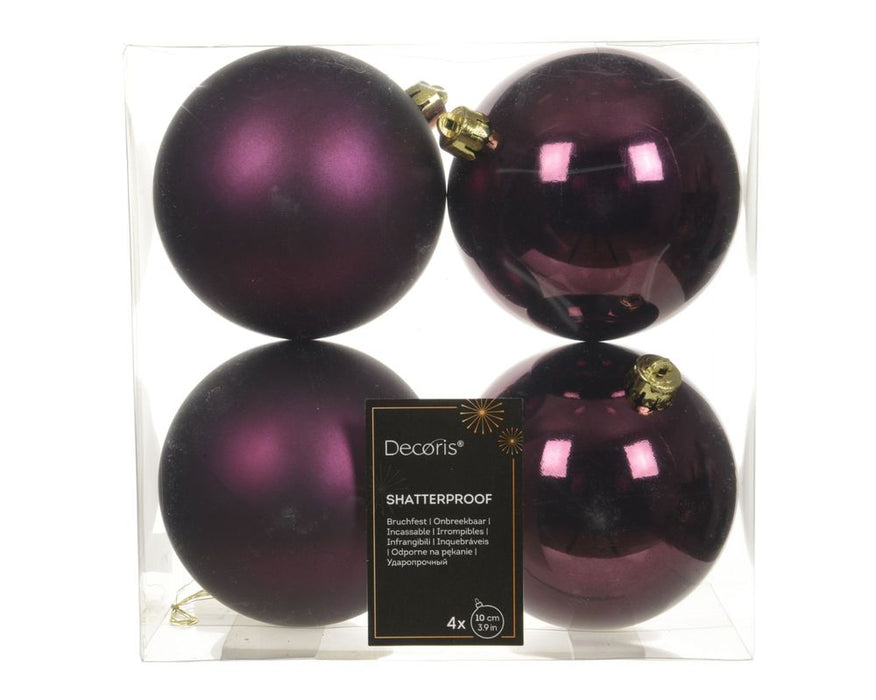 Shatterproof Dark Mauve Bauble 10cm Pack of 4 - Christmas