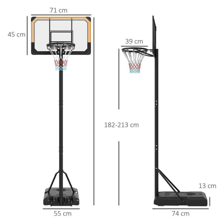 SPORTNOW Basketball Backboard Hoop Set | Portable, Adjustable & Durable | With Wheels | 182-213cm | Black