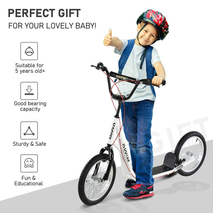 HOMCOM Kick Scooters for Kids with Adjustable Height, Anti-Slip Deck, Dual Brakes, Rubber Tyres, for Boys and Girls Aged 5+ Years Old - White