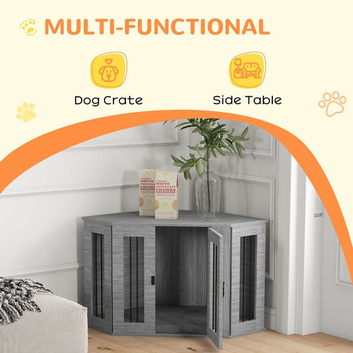 Premium PawHut Dog Crate Furniture- Comfy, Stylish, Grey - Large Door, Cushion