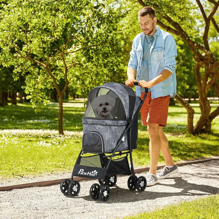 PawHut Foldable Dog Stroller - Large Carriage, Universal Wheels, Brakes - Grey