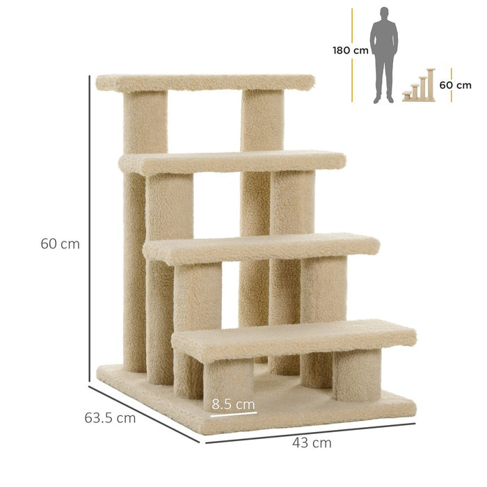 PawHut Dog Steps for Bed 4 Step Pet Stairs for Sofa Dog Cat Climb Ladder 63x43x60 cm Light Brown