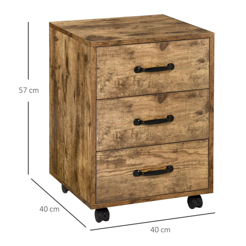 HOMCOM Mobile File Cabinet with 3 Drawers, Under Desk Home Office Organizer, Rustic Brown