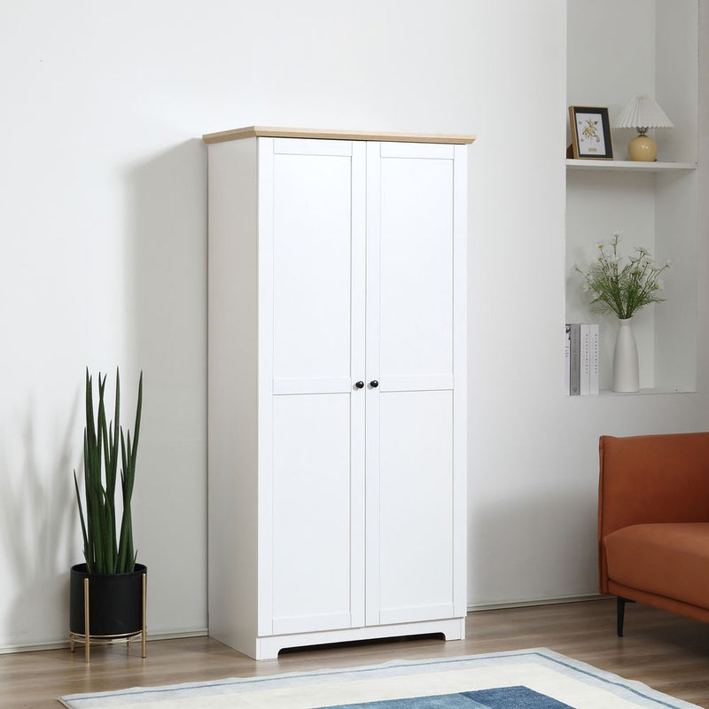 White Wooden Storage Cabinet - 172cm, 2 Doors, 4 Shelves - High Quality & Spacious
