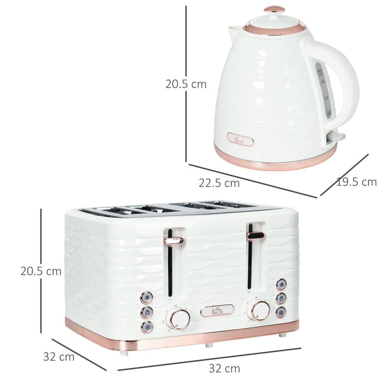 HOMCOM Kettle & Toaster Set - Rapid Boil, 4 Slice, White