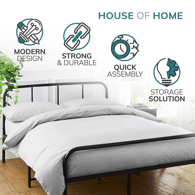 Premium Quality Double Metal Bed Frame - Strong, Stylish, and Space-Saving - Black Finish - Easy Assembly