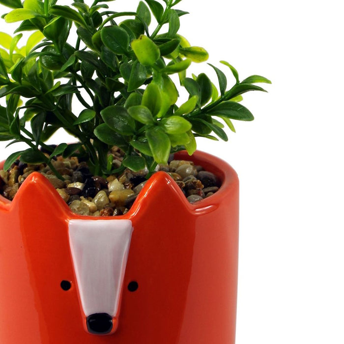 20cm Ceramic Orange Fox Planter with Artificial Foliage Plant