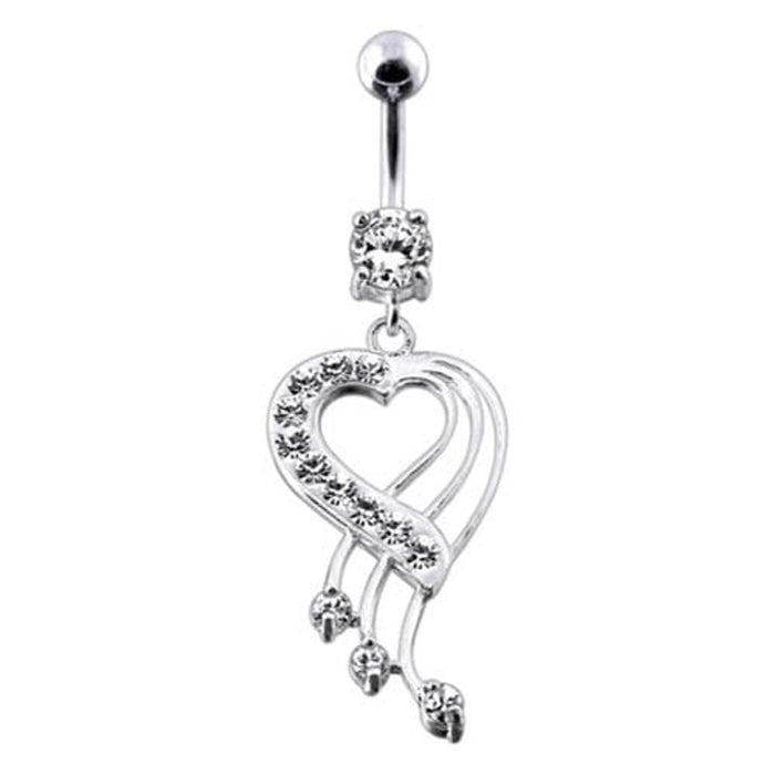 Fancy Jeweled Heart Dangling Navel Body Jewelry Ring