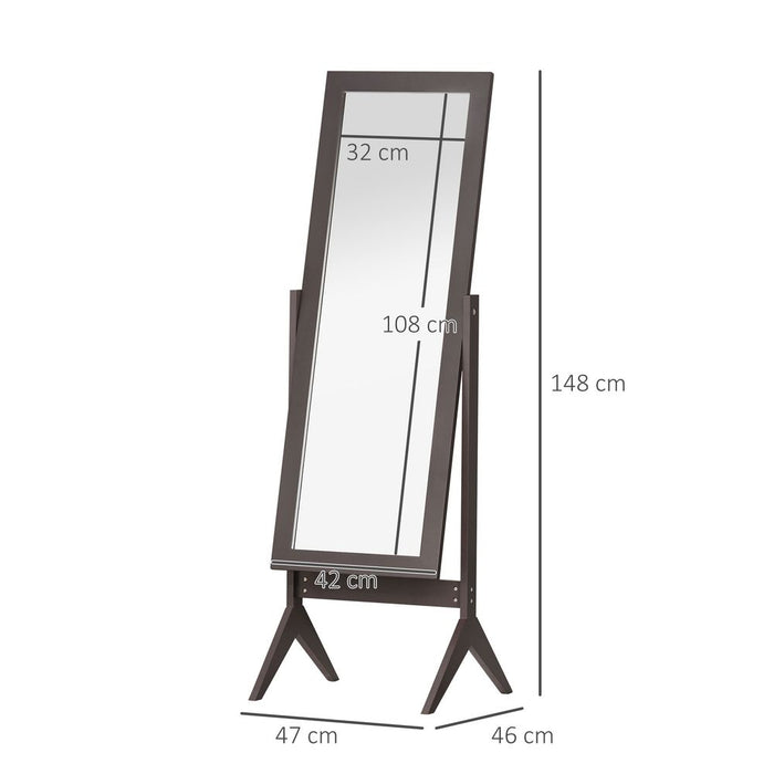 Freestanding Dressing Mirror 148x47cm Adjustable Angle Dark Brown Frame