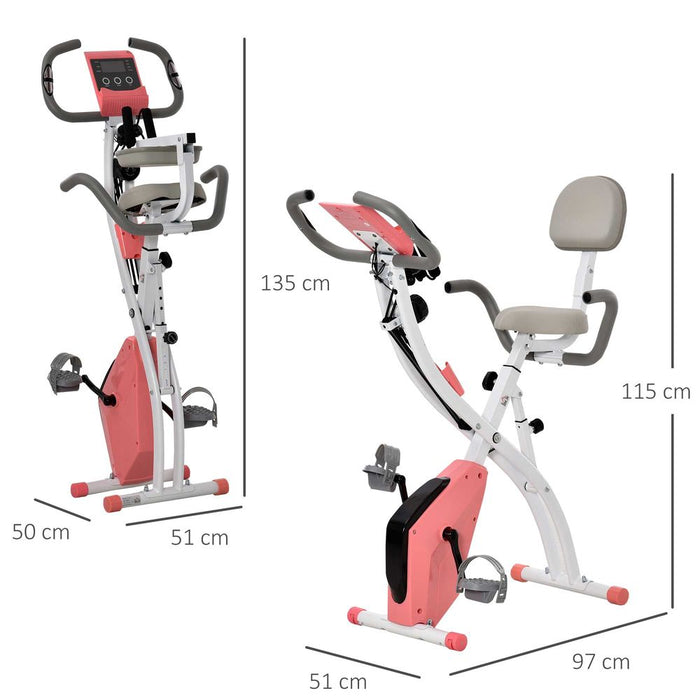 Premium Adjustable 2-in-1 Exercise Bike - LCD Monitor, Pulse Sensor, Pink - HOMCOM