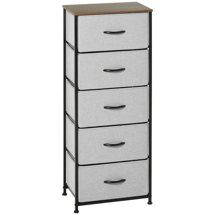 HOMCOM 5 Drawer Fabric Chest - Wooden Top - Grey