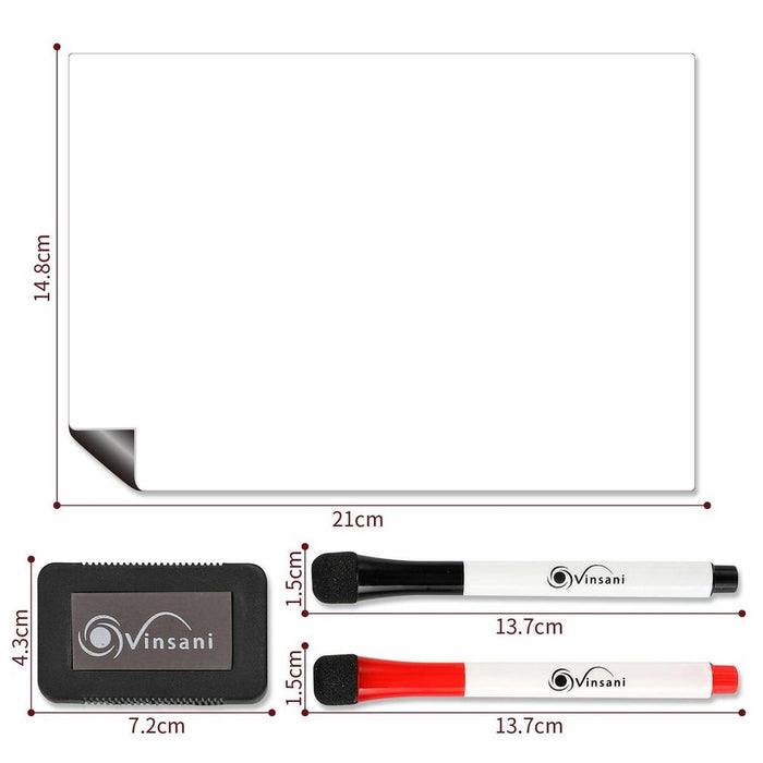 Vinsani A5 Whiteboard w/ 2 Markers and Eraser - High Quality, Versatile Design - Ideal for Home or Office Use!