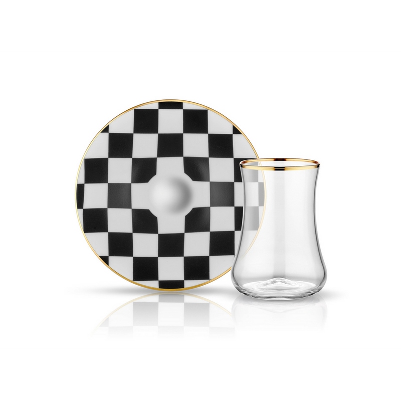 Dervish Checkers Tea Glass and Saucer