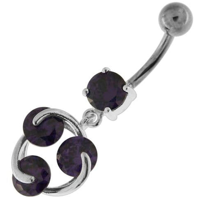 Tri Round Jeweled Swirl Sterling Silver Navel Bar