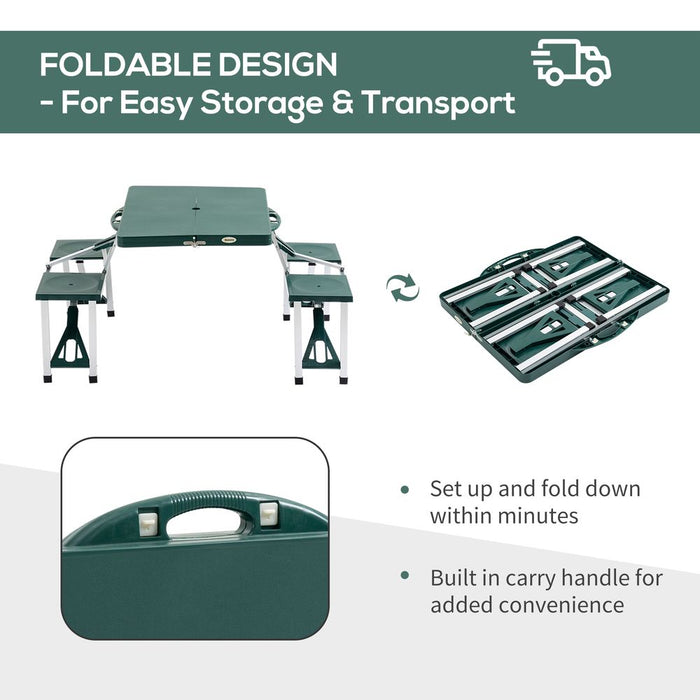 Portable Folding Picnic Table Set | 4-Seater Aluminum Chairs with Umbrella Hole