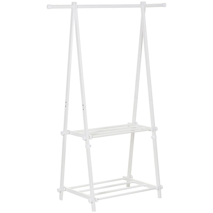 Premium White Steel Freestanding Clothes Rail with 2 Shelves - Durable & Elegant