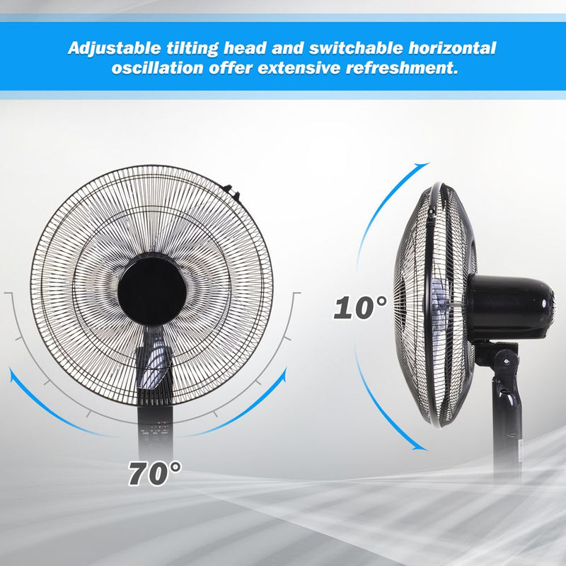 HOMCOM 18" Pedestal Fan, Oscillating Standing Fan with Remote Control, Floor Fan with Adjustable Height, 3 Speed, 7.5-Hour Timer, Black