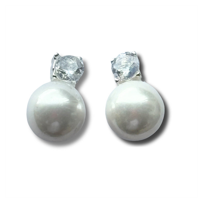 Cubic Zirconia Pearl Stud Earrings