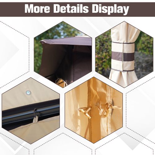10' x 10' Outdoor Patio 2-Tier Roof Gazebo Canopy Steel Frame w/ Mesh Sidewalls