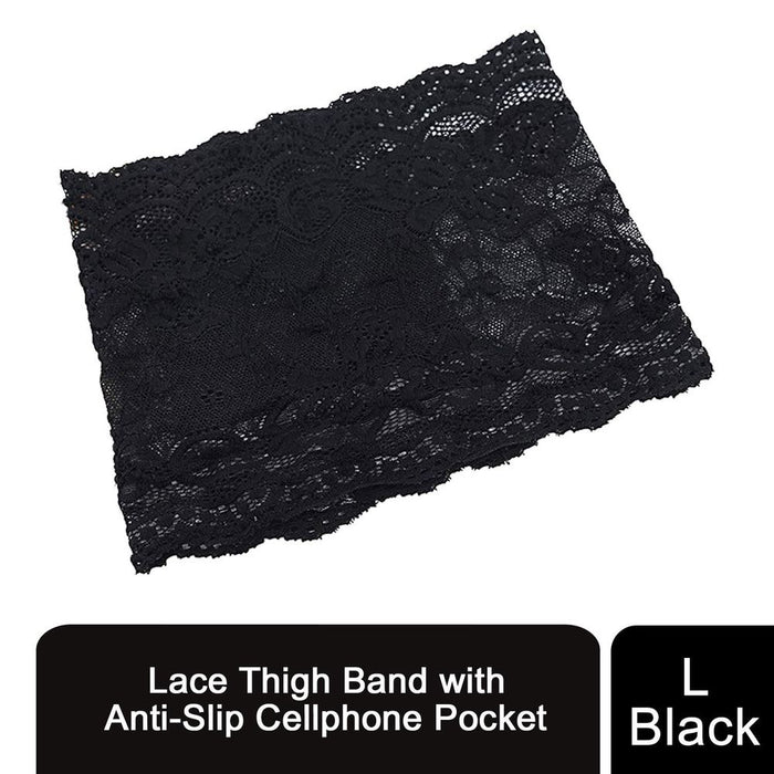 Women's Lace Thigh Band w/ Anti-Slip Pocket [L - Black]