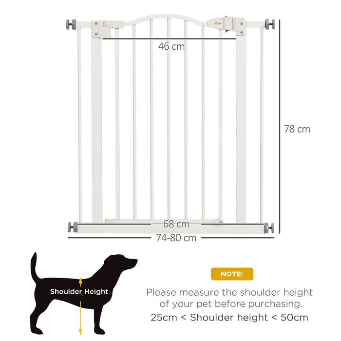 PawHut 74-80cm Adjustable Pet Gate Barrier- Auto-Close, Metal, High Quality