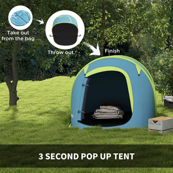 Outsunny 2-Person Pop-Up Camping Tent, 2000mm Waterproof, Blue - Easy Assembly & Carry Bag