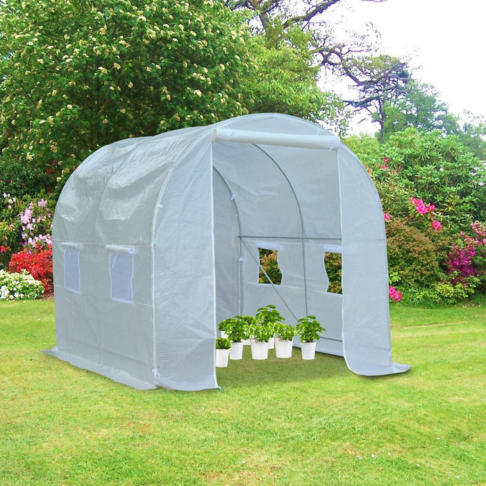 Year-Round Walk-In Poly Tunnel Greenhouse - Large Size, Galvanized Steel Frame - Ideal for Gardeners, Protects Plants From Weather