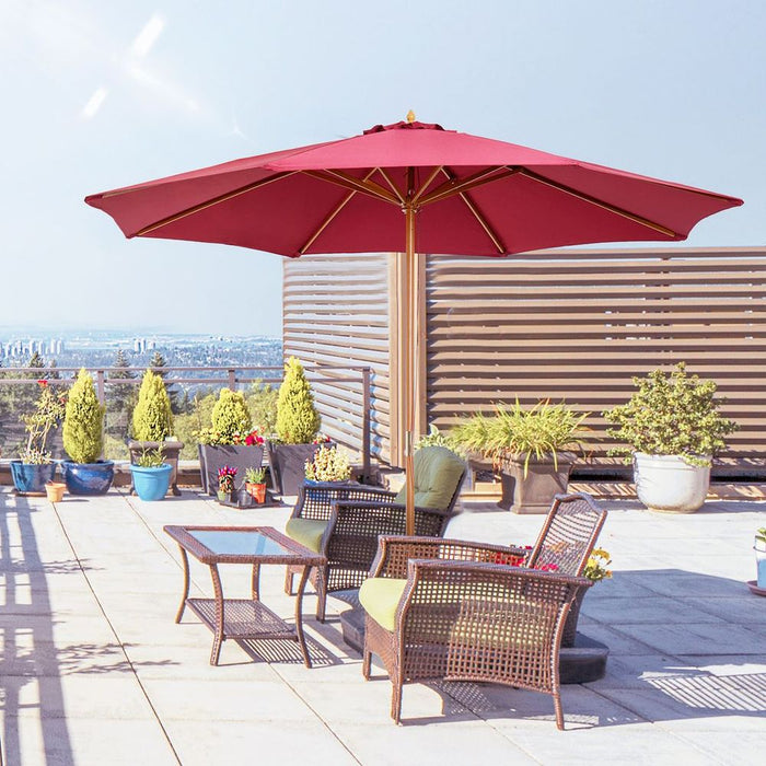 Outsunny 3m Fir Wooden Garden Parasol - Wine Red