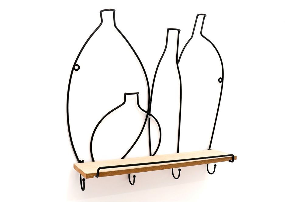 Premium Wire Bottle Shelf w/ 4 Hooks - Best Quality & Stylish Design - Perfect for Any Culinary Area - 40x34.5cm - SKU: WF2508