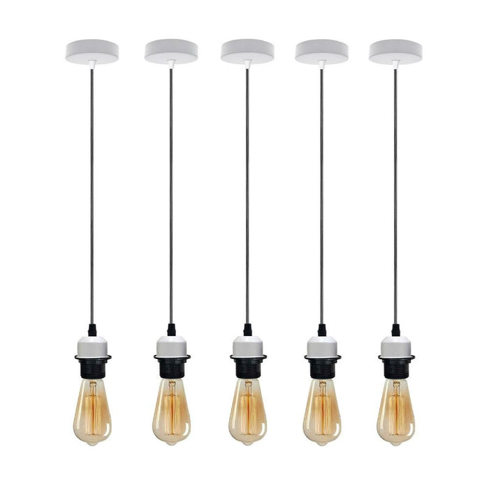 Industrial White Pendant Light, 5 Pack - Addable Lamp Shade - E27 Lamp Holder - High Quality