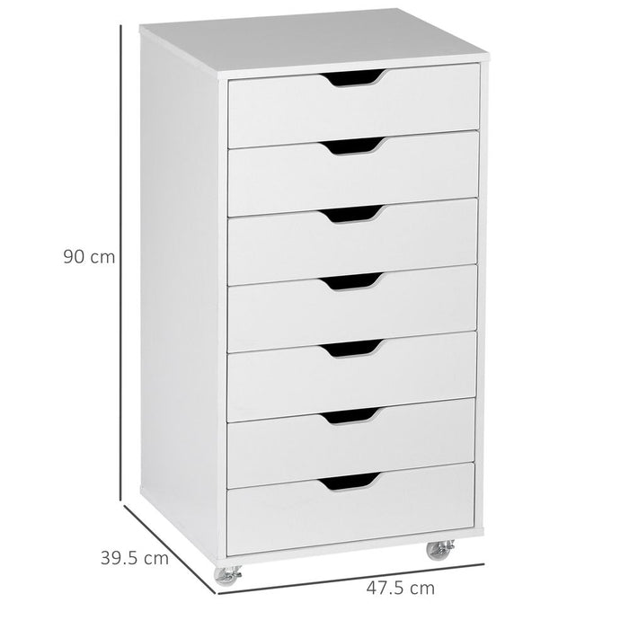 Vinsetto Mobile Filing Cabinet, 7-drawer File Cabinet with Wheels, White