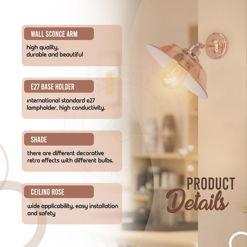 Vintage Industrial Rose Gold Retro Wall light Sturdy Metal Lamp Shade Lights Classic Style Electroplated Finish E27 lamp