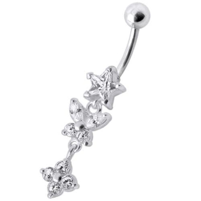 Fancy  Multi Flower Jeweled Dangling Navel Ring