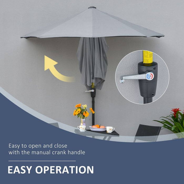 Premium Outsunny 2m Half Garden Parasol - Crank Handle, Dark Grey - Quality Guaranteed!