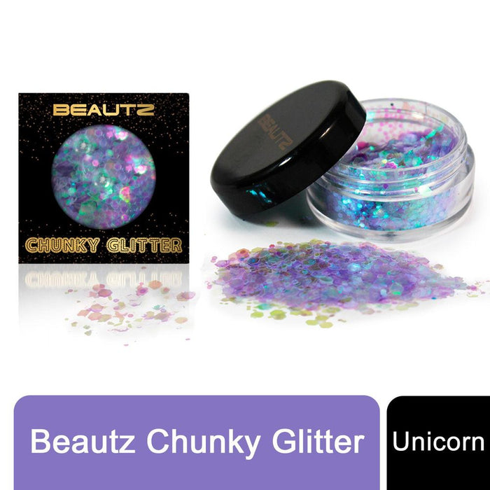 Beautz Chunky Glitter - 5 Varieties, 10ml pot, 5g, Cosmetic Glitter - Unicorn