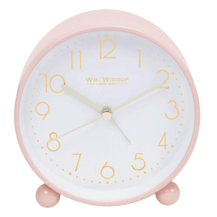 Stylish Blush Pink Metal Alarm Clock - Gold Foil Dial, LED Light & Snooze - 10.8cm