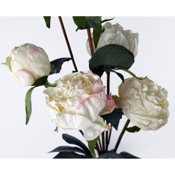 55cm Cream Peony Artificial Flowers Spray - 4 Flowers 3 Buds