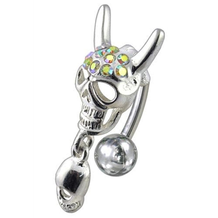 Jeweled Skull Dangling Reverse Belly Ring