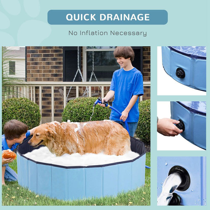 PawHut Foldable Dog Paddling Pool Pet Cat Swimming Pool Indoor/Outdoor Collapsible Summer Bathing Tub Shower Tub Puppy Washer (Blue, Φ120 × 30H cm)