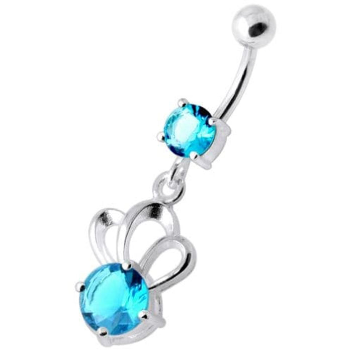 Single Jewel Bow Silver Navel Banana