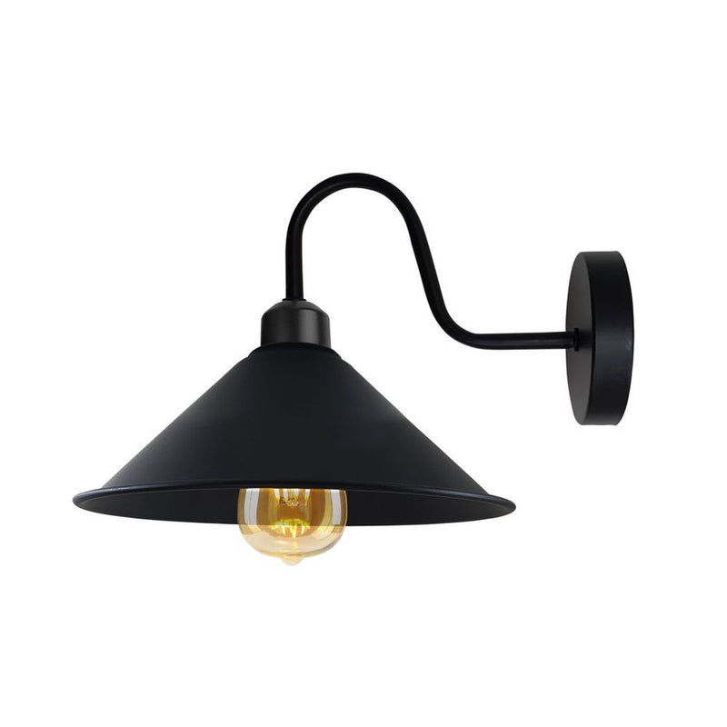 Black Wall Light Fixture,Black Wall Sconce E27 Base Socket Screw Type Wall Mounted Swan Neck Cone Shape Shade