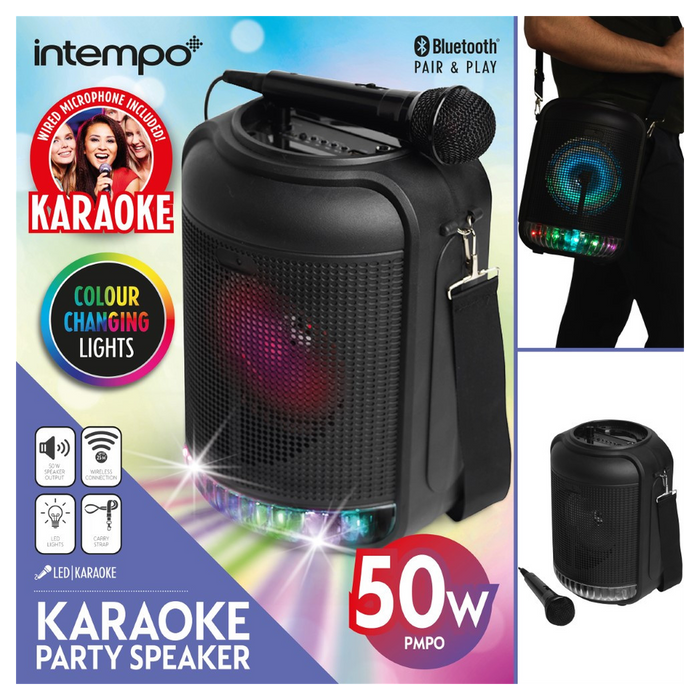 INTEMPO WDS490 LED BLUETOOTH PARTY SPEAKER KARAOKE BLK