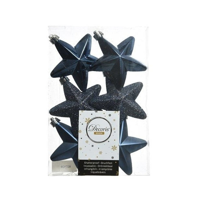 Shatterproof Night Blue Star 7cm Mix Pack of 6  - Christmas