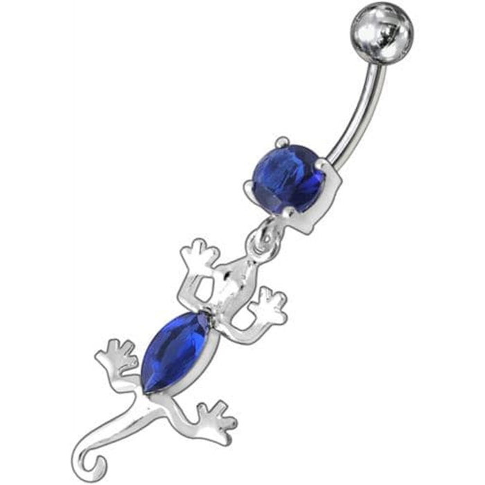 Fancy Jeweled Lizard Dangling Curved Bar Belly Ring Body Jewelry